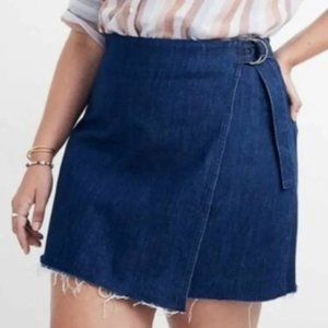 Madewell Denim Distressed Raw Frayed Hem Belt Loop Mini Wrap Skirt 6